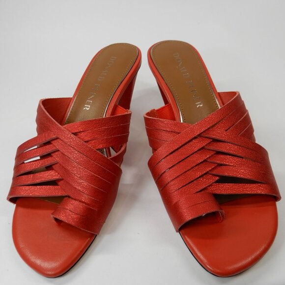 DONALD PLINER Alannis Slide Toe Ring Sandals Size 6 Tomato Red Leather NEW - Picture 11 of 14